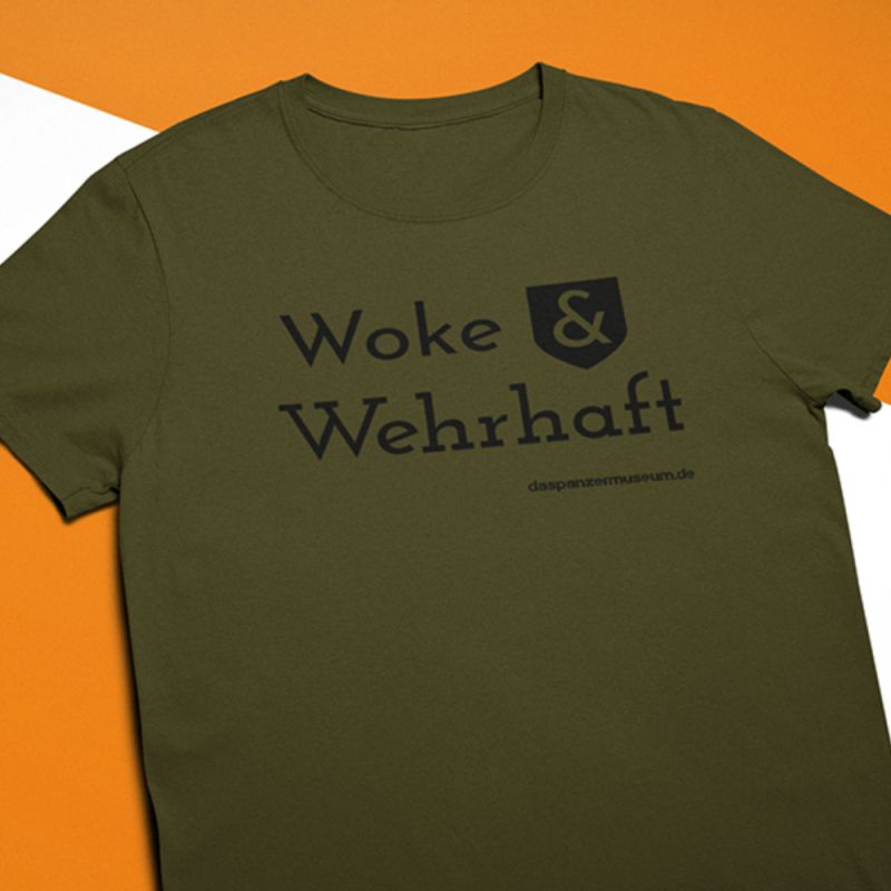 T-Shirt "Woke&Wehrhaft". Urban khaki, Unisex M